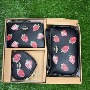 Coach Black Bag Set with Strawberry Design
